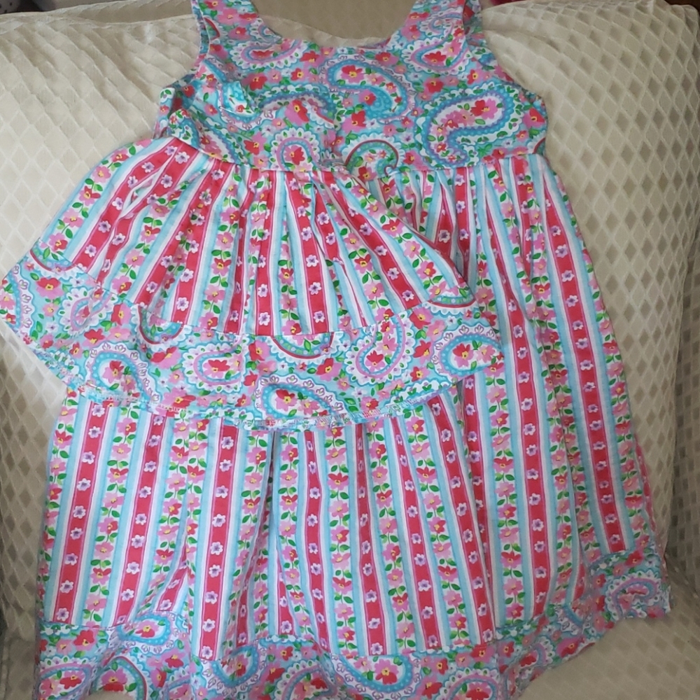 Set 2 Matching girl floral jumper & 18" doll dress